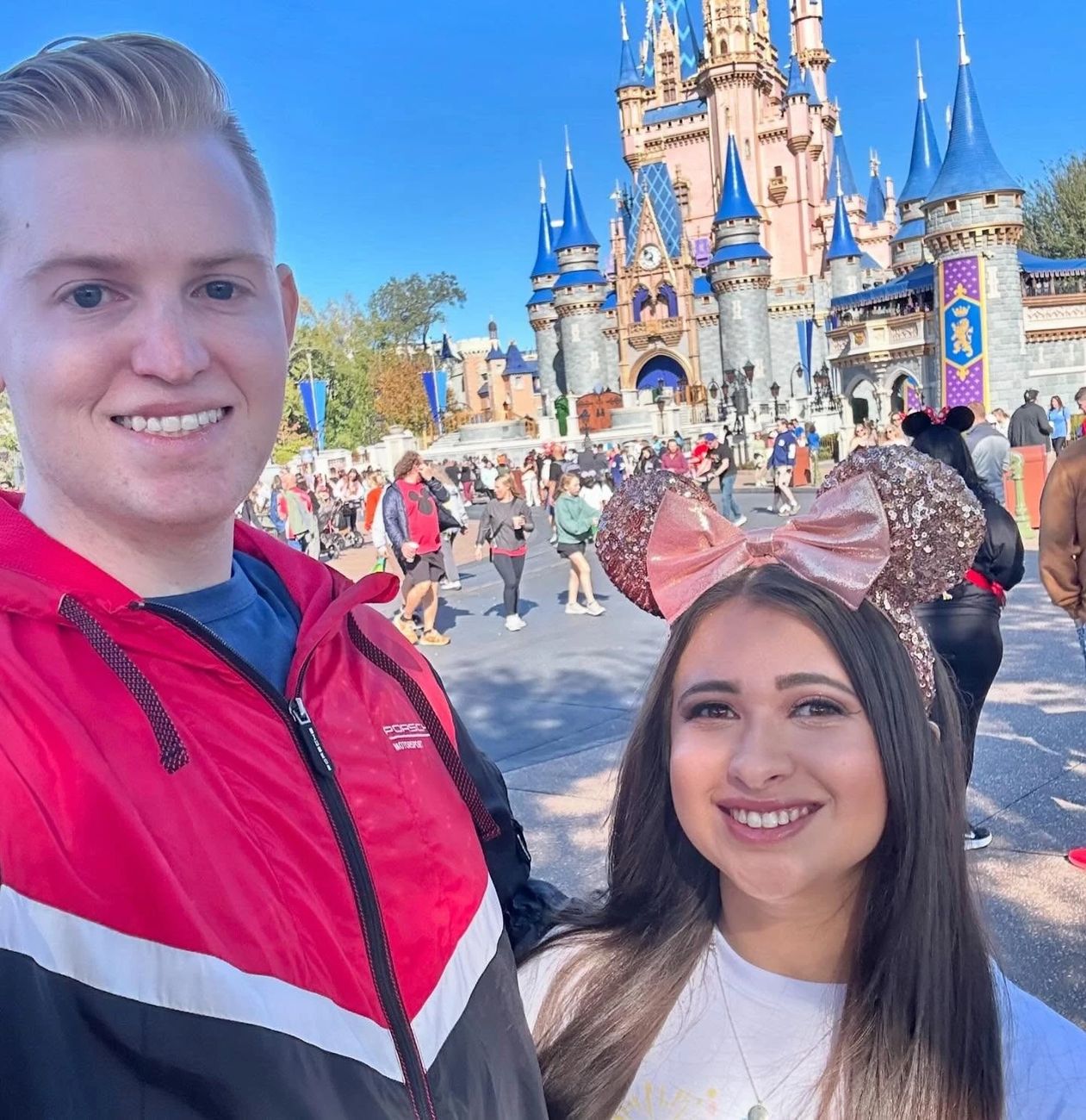 Allison and Daniel in front of Cinderella Castle at Magic Kingdom